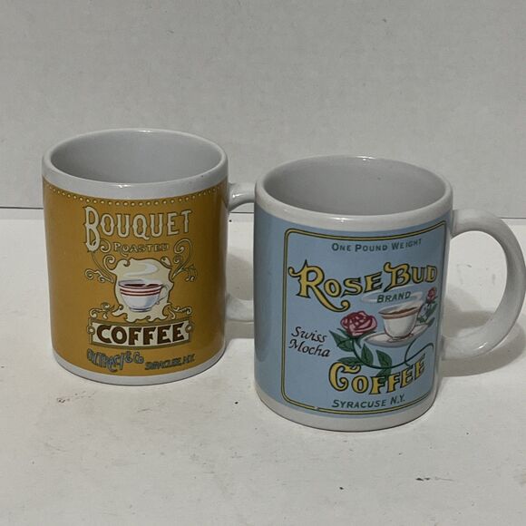 Lot Of 2 Syracuse NY Coffee Mugs Bouquet Roasted Rose Bud Brand - Picture 5 of 7